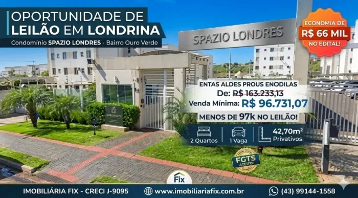 ? LONDRINA - LEILÃO p/ Investidor: Compre por 96k e Alugue Rápido!