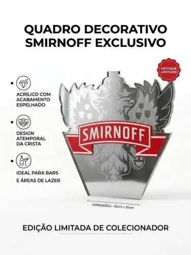 Placa Decorativa Espelhada Smirnoff Acrilico - RARO 