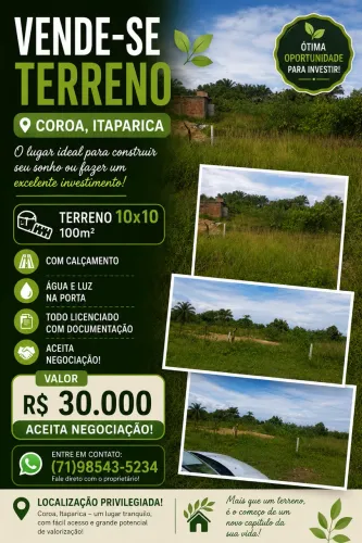 terreno em coroa, ilha de itaparica 