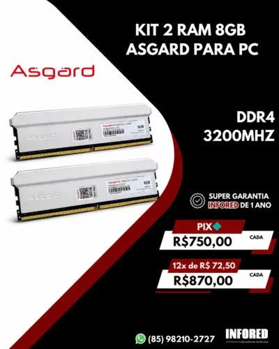 Kit 2 Memórias RAM Asgard 8GB para PC