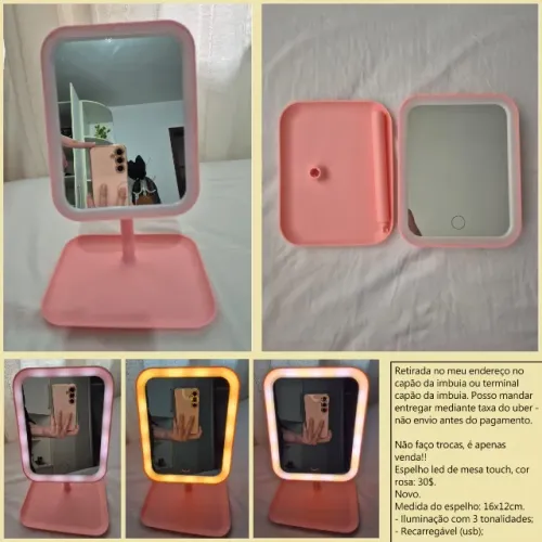Espelho led de mesa rosa novo