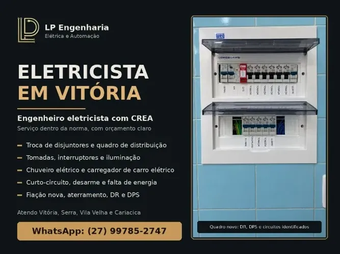 Eletricista em Vitória e Grande Vitória | Quadro, tomadas, chuveiro | Engenheiro com CREA
