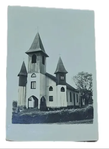 Foto antiga "Igreja Católica" Palmitos - SC anos 40 fotografia 9cm x 14cm 