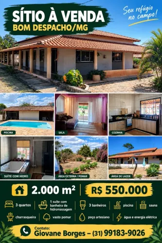 Sítio 2.400 m² com piscina e pomar em Bom Despacho MG