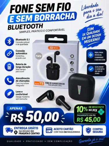 Fone bluetooth sem fio