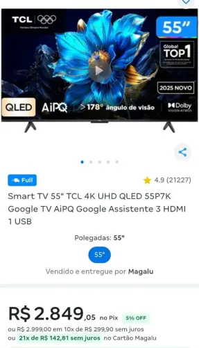 SMART TV TCL 55 4K ( 2MIL) 3 anos de garantia