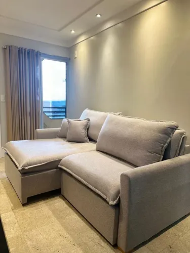 Sofá cama 184CM almofadas em fibras siliconadas