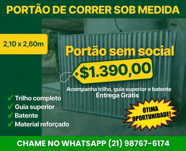 Portao garagem galvanizado sem social com entrega grátis 2,10 x 2,60 