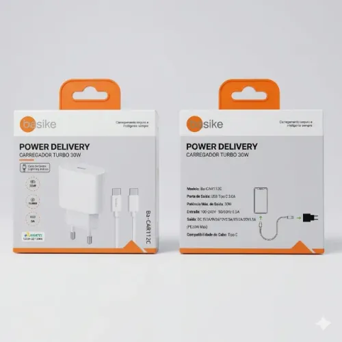 Carregador Turbo Basike 30W Power Delivery (PD) + Cabo Lightning p/ USB-C