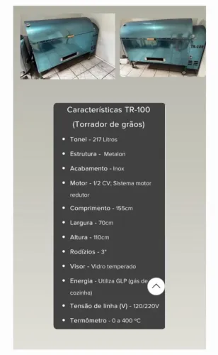 Torrador de grãos TR-100 217 litros - acabamento inox NOVO
