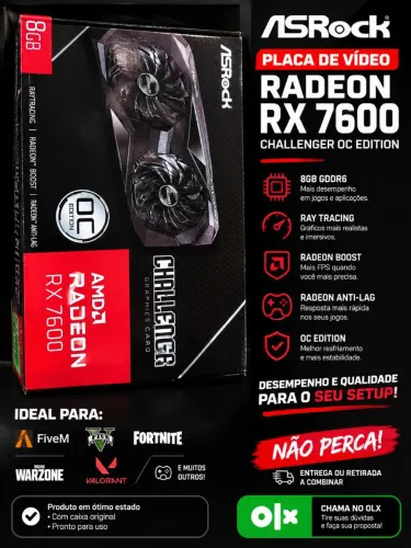 ? PLACA DE VÍDEO ASROCK RADEON RX 7600 8GB OC EDITION