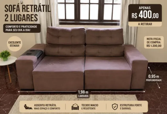sofá 2 lugares retrátil