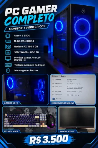 Pc gamer completo + Monitor e periféricos