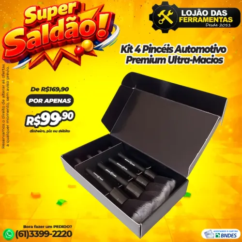 Kit 4 Pincéis Automotivo Premium Ultra-Macios