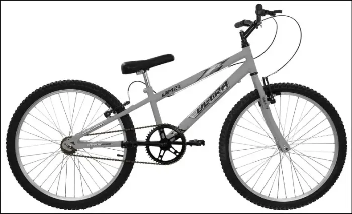 Bicicleta Aro 24 - Rebaixada reforçada Freio V-Brake Sem Marcha Cinza Fosco