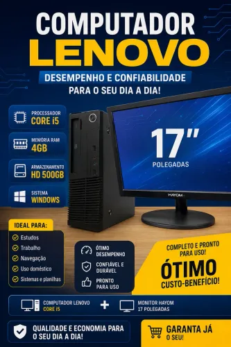 Computador Lenovo Core i5 + Monitor Hayom 17? Completo | Pronto para Uso 