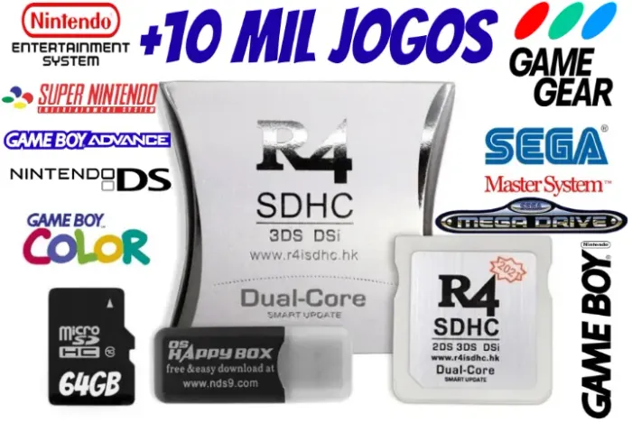 Cartão Cartucho R4 Dual Core 2025 Sd 64gb 10000 Jogos Ds 2ds 3ds