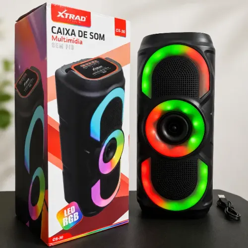 Caixa de Som Bluetooth Portátil 30W com LED RGB | Nova