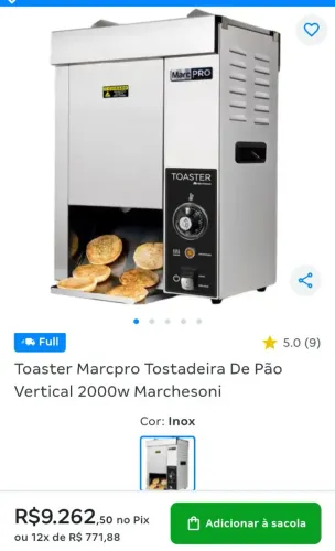 Tostadeira vertical MarcPRO da Marchesoni, com 2000w 220V ainda está na garantia