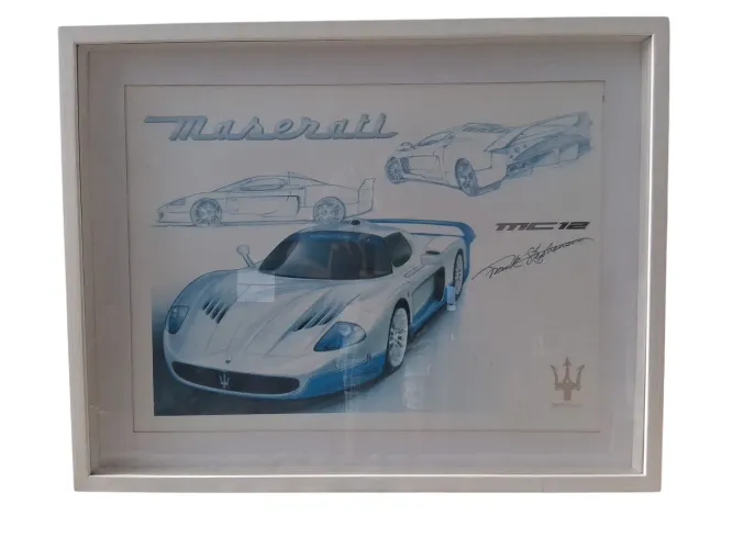Maserati mc 12 litografia gravura assinada numerada Frank stephenson moldura envidraçada 