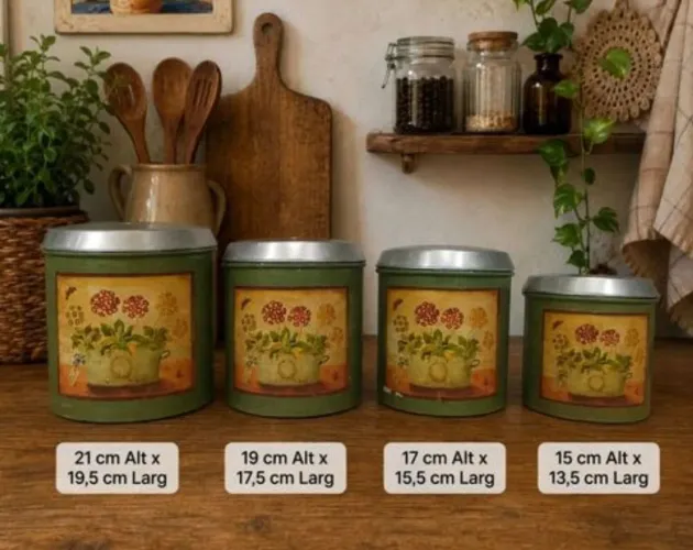Conjunto 4 Potes de Mantimentos em Alumínio Vintage