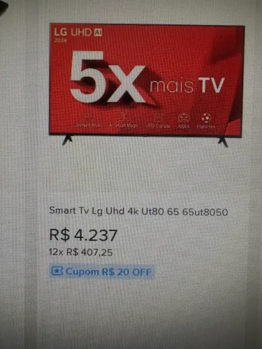Tv Smart LG 65 polegadas  Uhd 4K Ut80  UT8050 Nova N CX 2.800,00