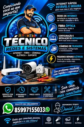 Técnico em redes de internet , elétrica, e segurança eletrônica