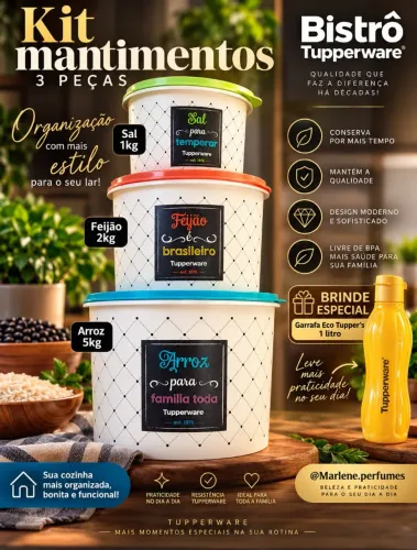 Kit mantimentos Tupperware Bristrô Tupperware com 3 caixas