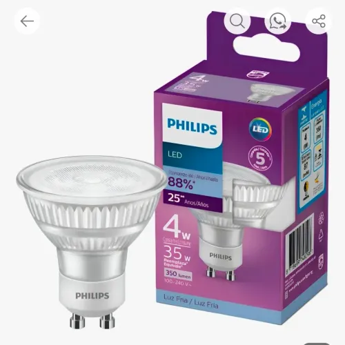 34 unidades Lâmpada LED Dicróica Philips 4W GU10 Luz Fria