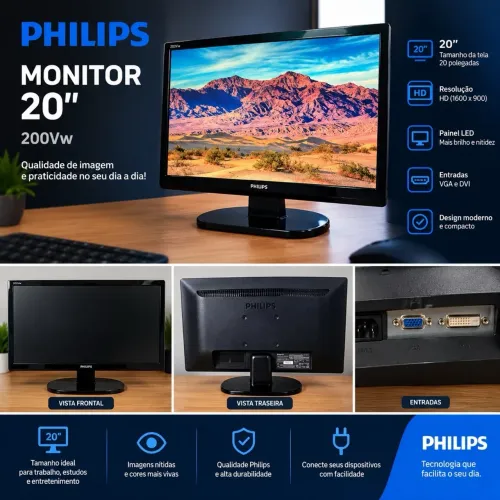 Monitor Philips 20? LED - VGA+ DVI - Ótimo estado