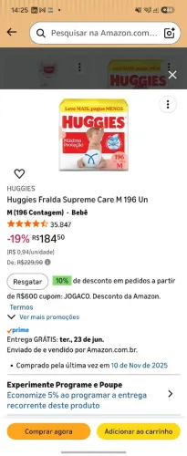 Fralda Huggies Máxima proteção.