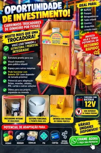 Máquina Trocadora/Pedestal de Dinheiro por Fichas para Buffet e Parque