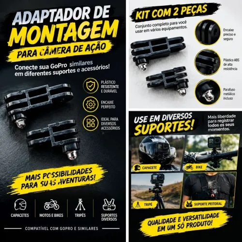 Kit 2 Adaptadores de Montagem para Câmera de Ação GoPro