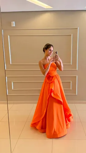 VESTIDO LONGO DE FESTA LARANJA