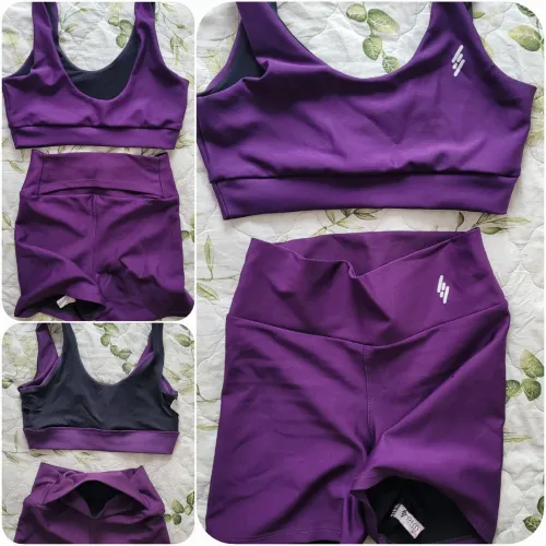 Conjunto bermuda e top roxo tam.P 34/36 forro em poliamida proteção uv fitness