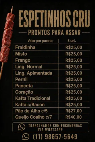 Espetinhos pronto cru atacado