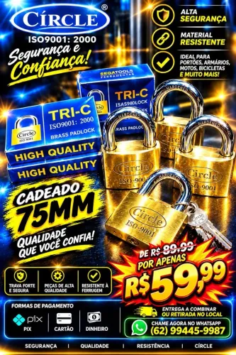 Cadeado  grande 75MM três chaves novo !!