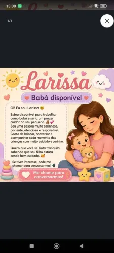 Sou Babá estou a disposição!