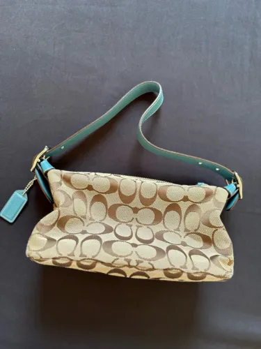 Bolsa Coach Signature Bege com Alça Azul - Excelente Conservação