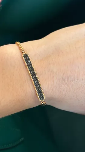 Pulseira Swarovski Dourada com Cristais Pretos