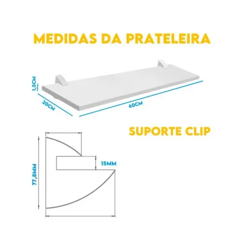 Prateleira MDF Branca 20x60cm com suportes e parafusos de fixação - Nova a pronta entrega