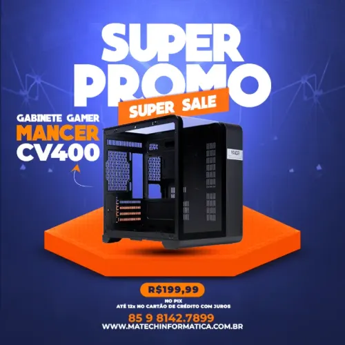 Gabinete Gamer Mancer CV400, Mid-tower, Lateral De Vidro Preto - MCR-CV400-BK
