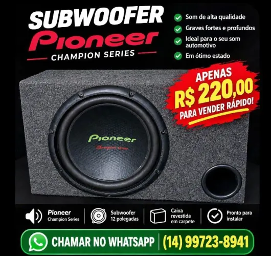 Subwoofer Pioneer Champion 12" + Caixa Dutada - - Ourinhos