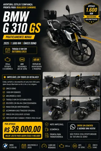BMW G 310 GS 2025 ? 1.600 KM | 0 KM EM OUT/2025 | ÚNICO DONO