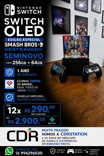 Nintendo Switch OLED Edição Especial Smash Bros Destravado 256gb e 1 Ano de garantia 