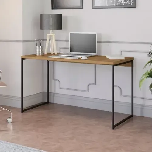 Mesa para Computador 136cm Crome Industrial Li003 Kappesberg - Freijó com Preto Fosco