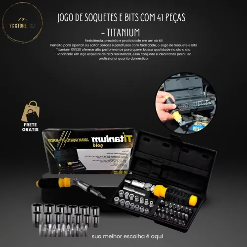 JOGO DE SOQUETE E BITS 1/4? COM 41 PEÇAS - TITANIUM 05520