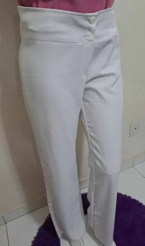 Calça social feminina branca cós largo Oxford tam 46