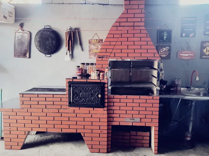 Trio Churrasqueira Forno E Fogão A Lenha Pre Moldada Tipo Tijolinho