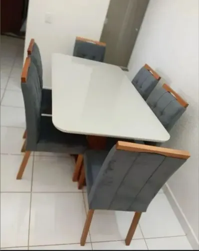 Mesa de jantar olimpo com 6 cadeiras em madeira maciça 